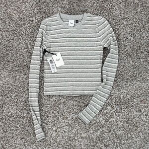 TNA Gray and White Striped ribbed crop top XS